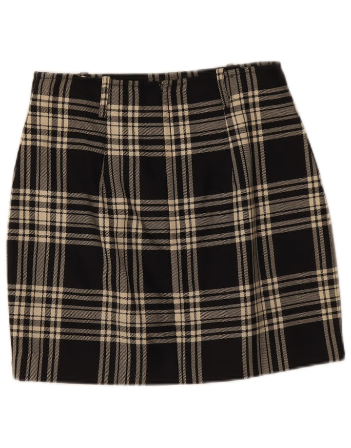 Mini saia feminina vintage IT 42 médio W28 lã xadrez preta
