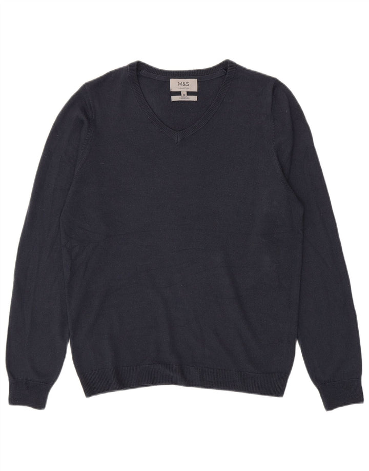 Suéter masculino Marks & Spencer com decote em V médio azul marinho acrílico