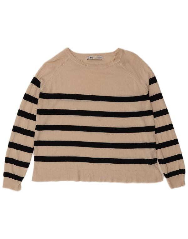 Suéter feminino Zara com gola canoa e viscose listrada branca média UK 10