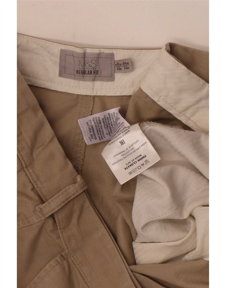 Calça Chino Masculina Marks & Spencer Regular Fit W42 L33 Algodão Bege