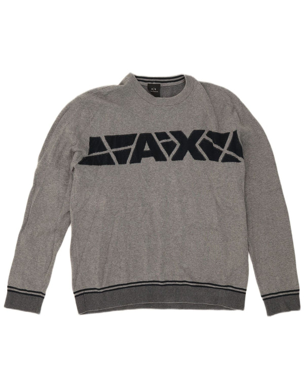 Suéter feminino Armani Exchange com gola redonda UK 18 XL cinza colorblock