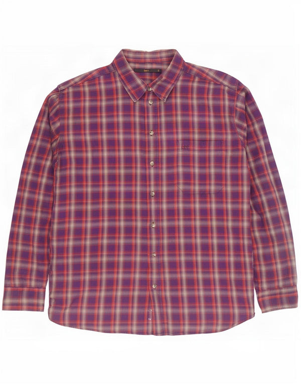 Camisa masculina de flanela Lee 2XL algodão xadrez roxo