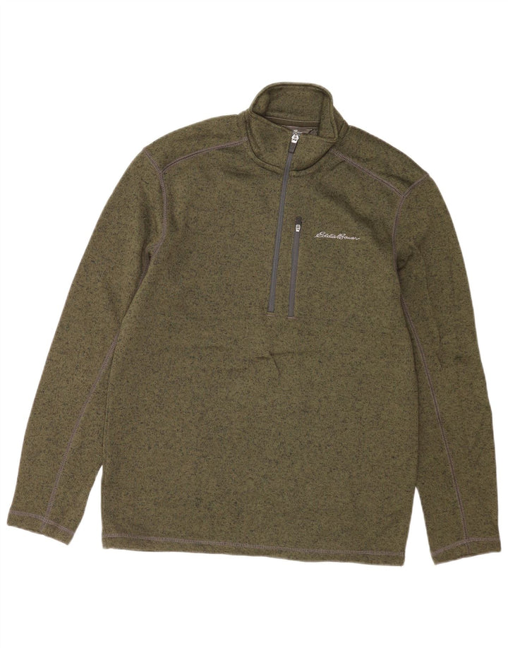 Suéter masculino Eddie Bauer com zíper e gola em poliéster manchado verde pequeno