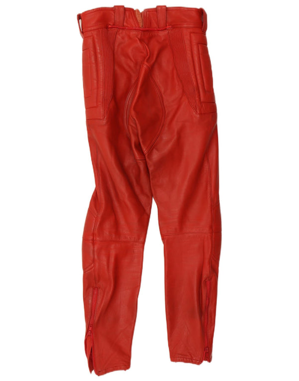 Calça masculina vintage de couro Moto Racer IT 48 médio W30 L29 couro vermelho