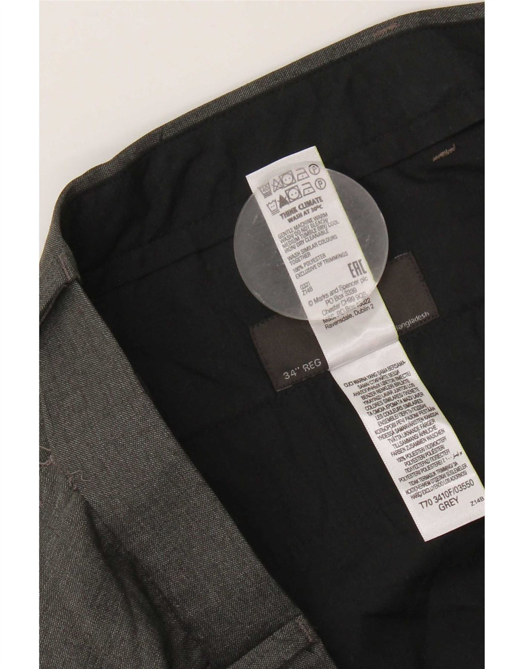 Calça feminina Marks & Spencer de terno reto W34 L31 poliéster cinza