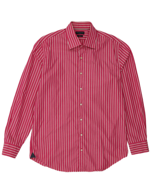 Camisa justa masculina Tommy Hilfiger tamanho 42 16 1/2 grande algodão listrado rosa