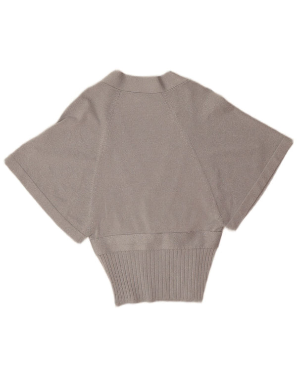 Suéter cardigã feminino de manga curta Karen Millen EUA 1 XS prata viscose