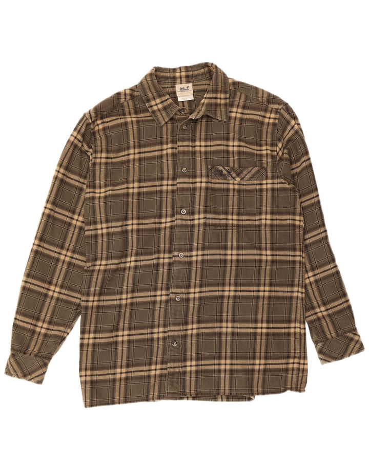 Camisa masculina de flanela Jack Wolfskin XL verde algodão xadrez