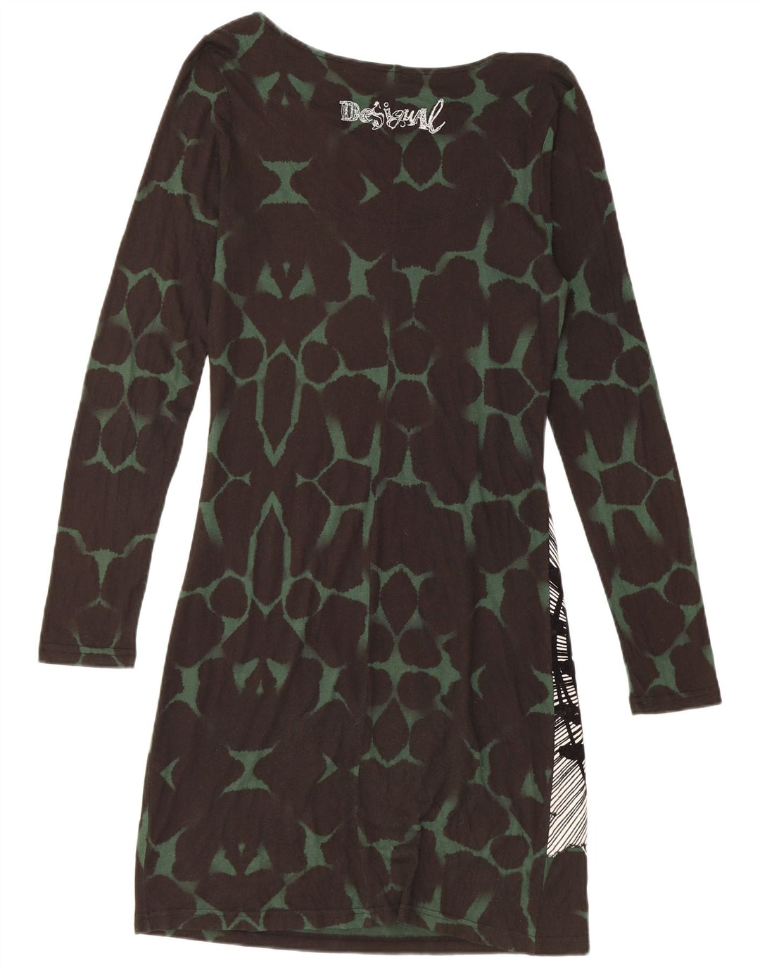 DESIGUAL Vestido feminino estampado de manga comprida com bainha UK 12 médio preto floral