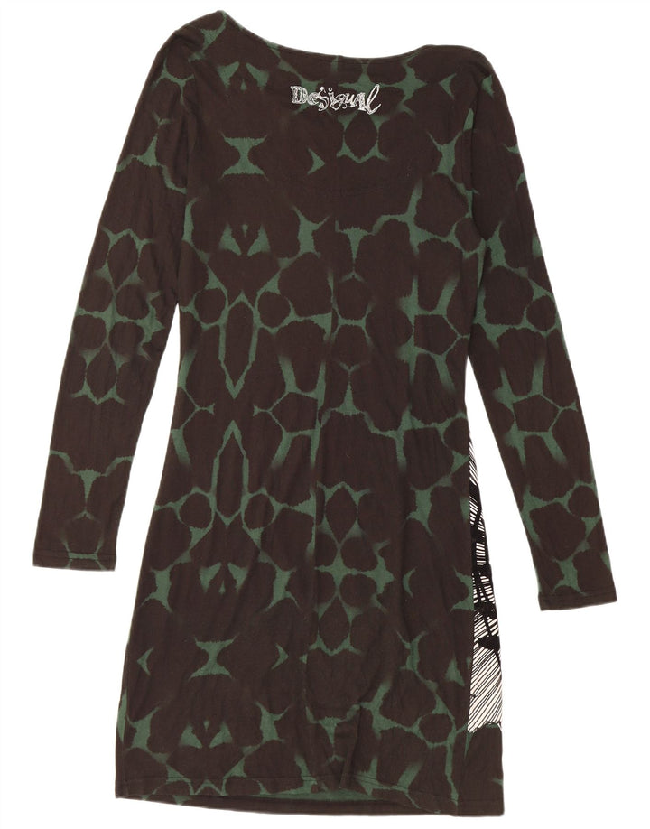DESIGUAL Vestido feminino estampado de manga comprida com bainha UK 12 médio preto floral