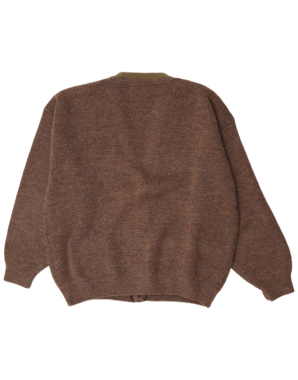 Suéter cardigã masculino vintage grande marrom manchado