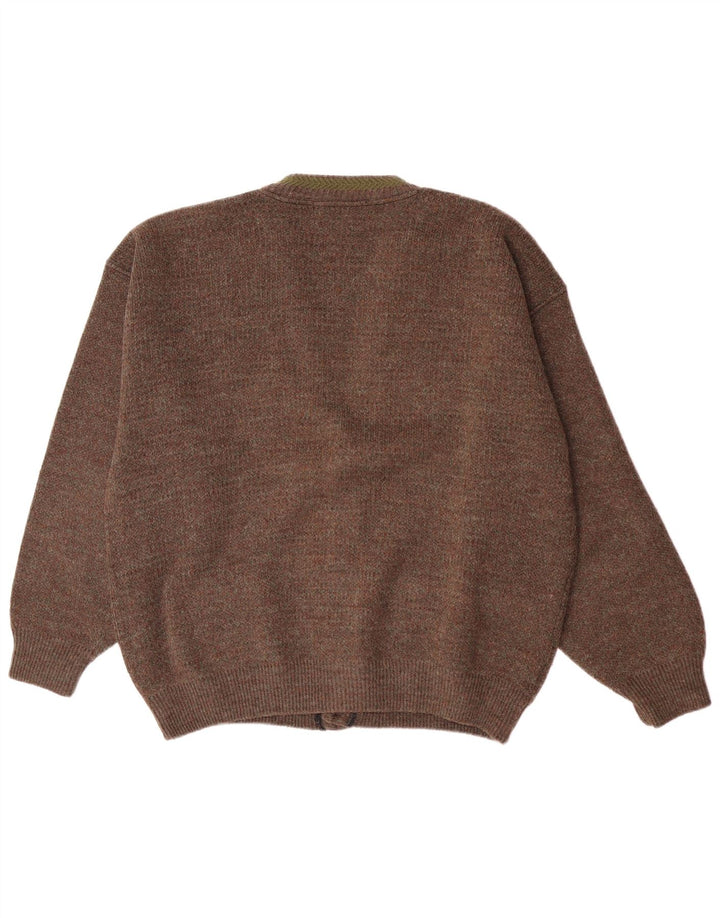 Suéter cardigã masculino vintage grande marrom manchado