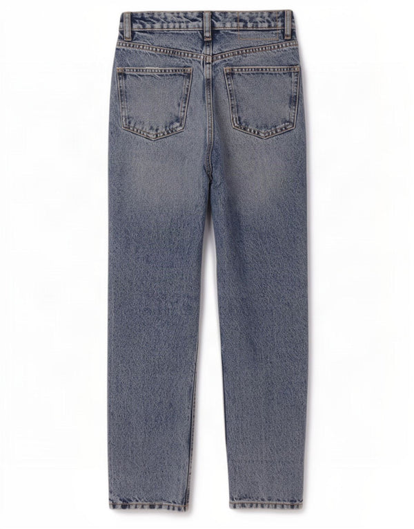 Zara Calça jeans feminina cintura alta desgastada EU 32 2XS W22 L27 algodão azul