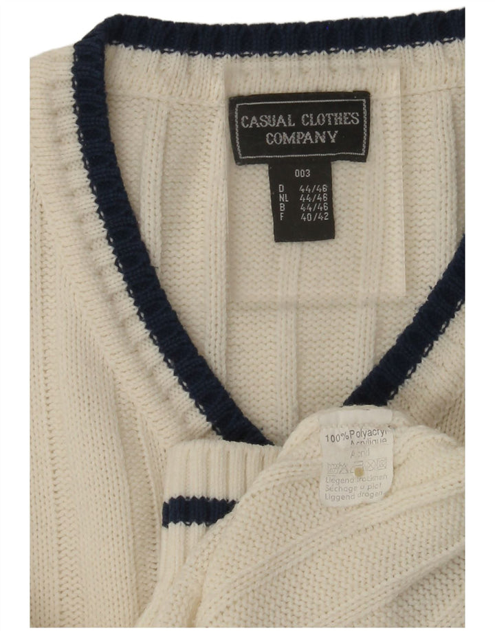 Suéter masculino VINTAGE com decote em V UK 40/42 médio branco poliacrílico