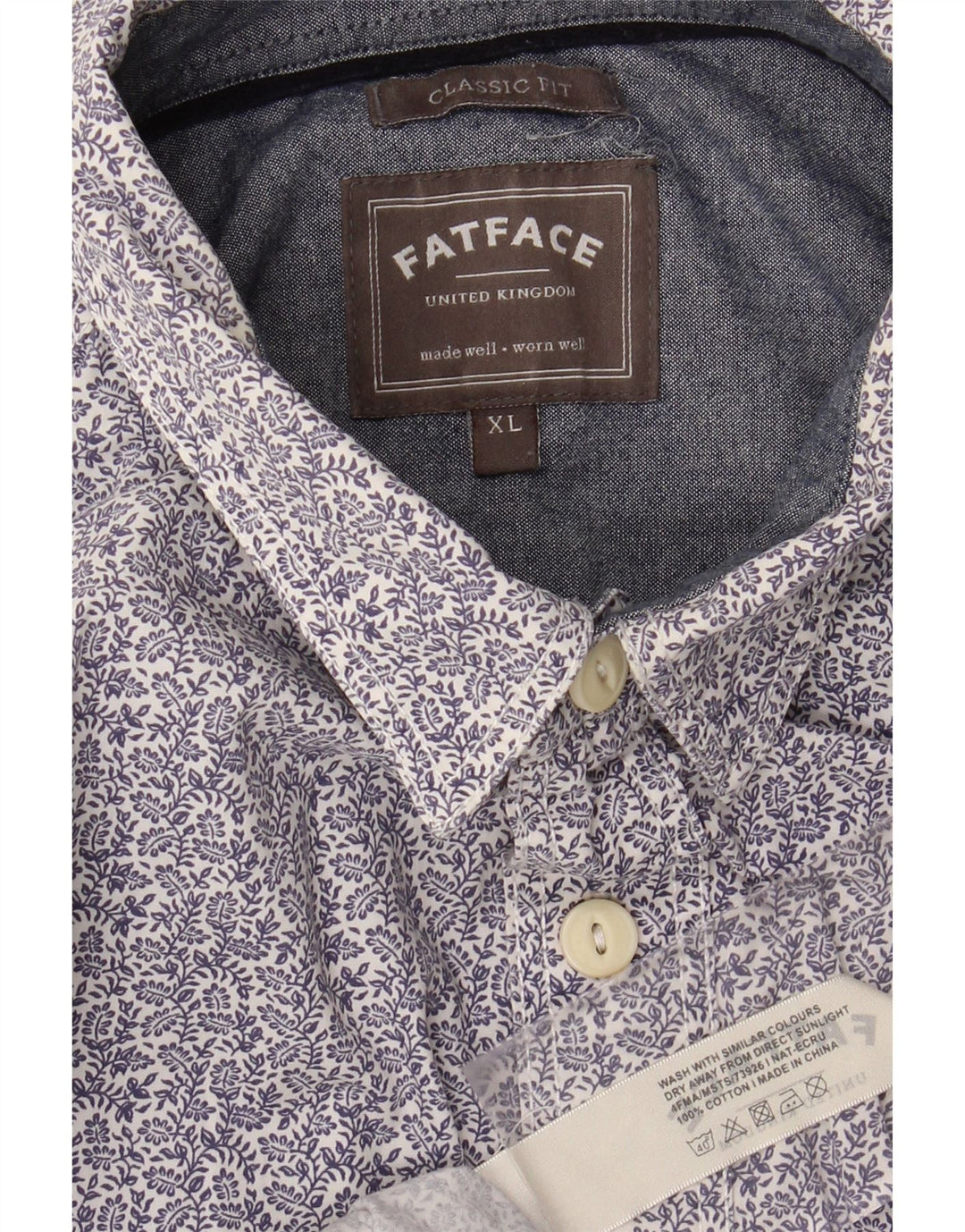 FAT FACE Mens Classic Fit Shirt XL Blue Floral Cotton Vintage Fat Face and Second-Hand Fat Face from Messina Hembry 