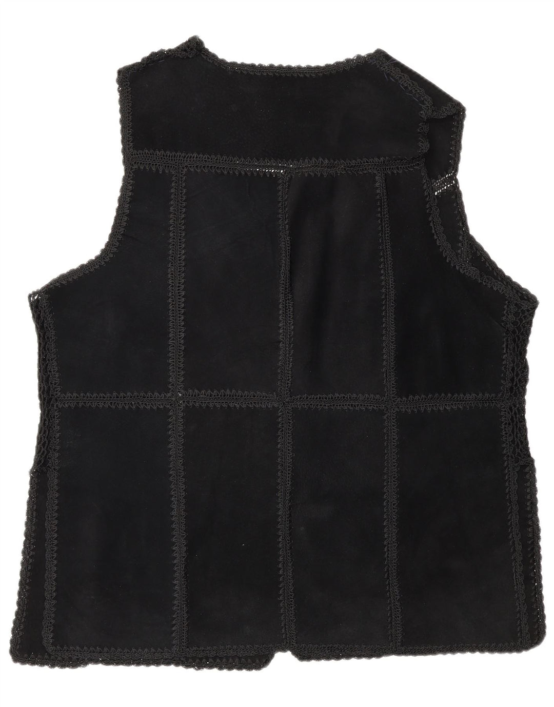 Colete feminino vintage de camurça UK 16 patchwork preto grande