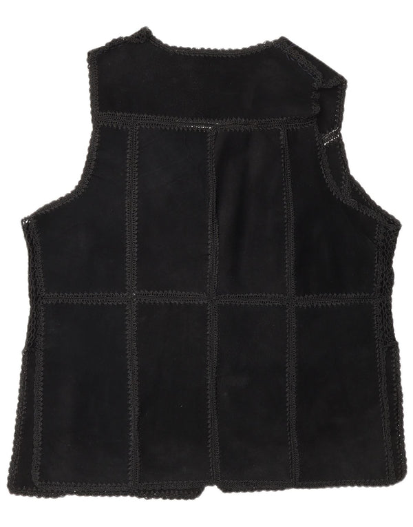 Colete feminino vintage de camurça UK 16 patchwork preto grande