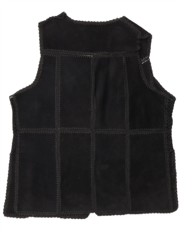 Colete feminino vintage de camurça UK 16 patchwork preto grande