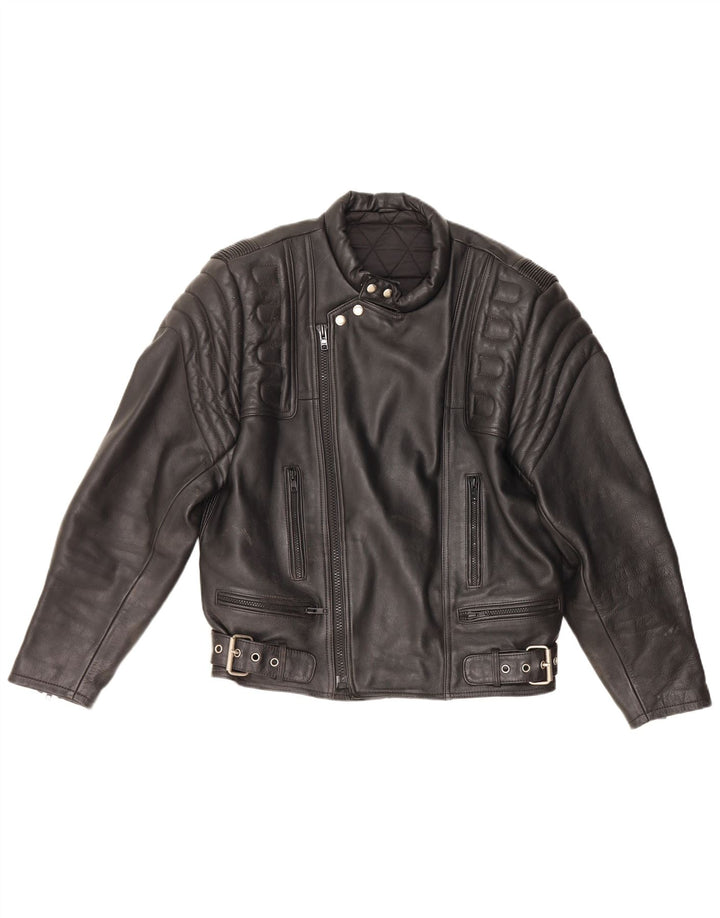 Jaqueta de couro para motociclista masculina vintage couro preto pequeno Reino Unido 36