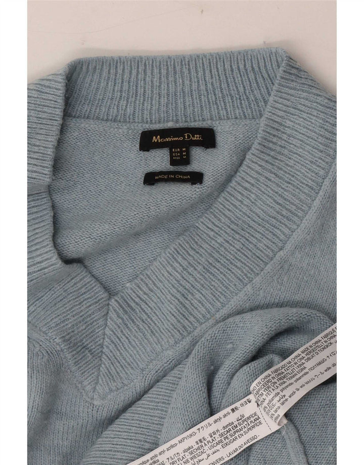Suéter feminino Massimo Dutti com decote em V Reino Unido 14 poliamida azul médio