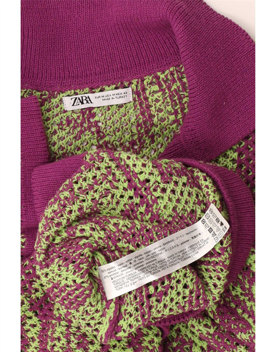 Suéter masculino Zara com gola polo transparente médio roxo geométrico