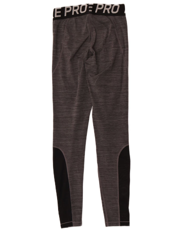 Nike Womens Dri Fit Graphic Leggings UK 12 Medium Grey Colourblock