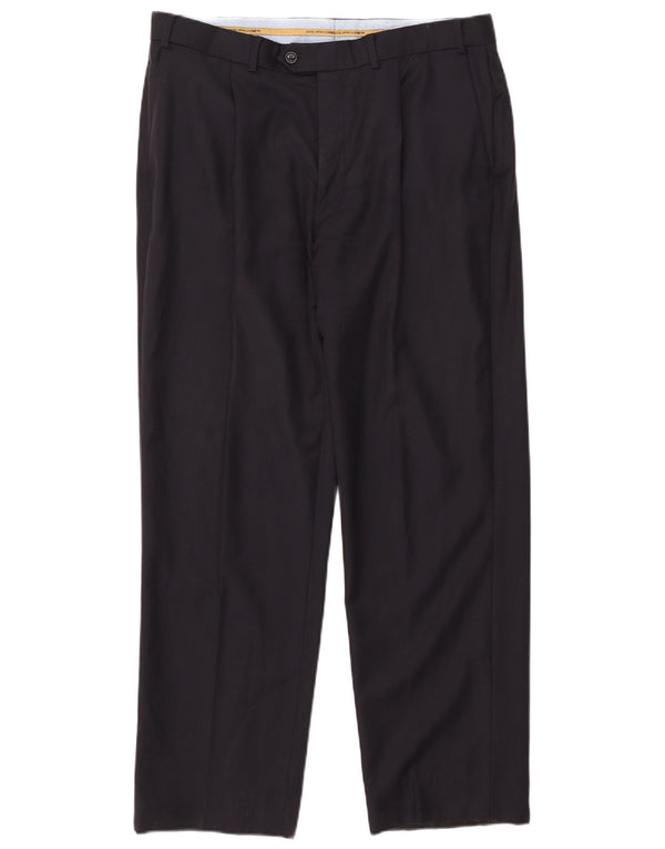 Calça masculina de terno reto Marks & Spencer W36 L31 lã azul marinho