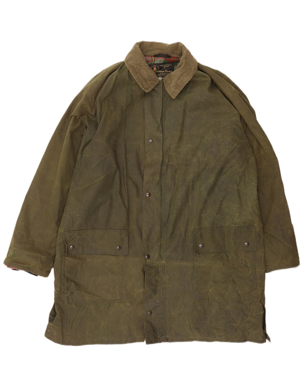Sobretudo de algodão encerado vintage masculino country wear UK 42 XL cáqui