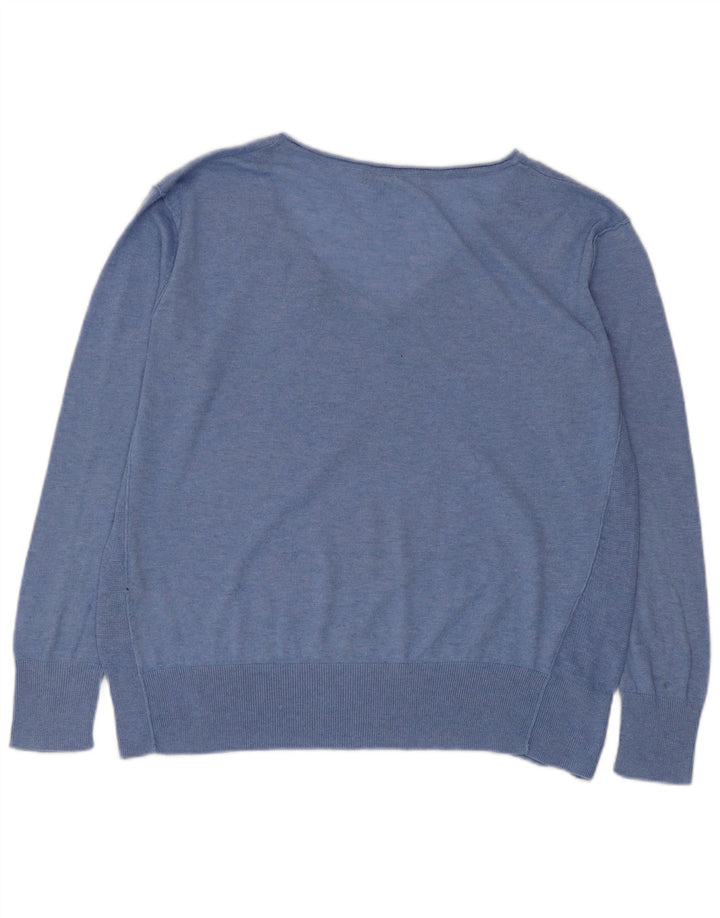 Suéter feminino Zara com decote em V UK 14 poliéster azul médio
