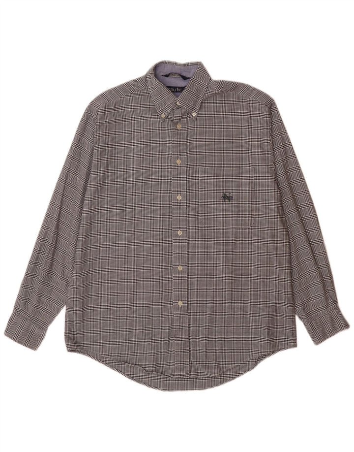 Camisa masculina de flanela NAUTICA de algodão Houndstooth azul marinho médio