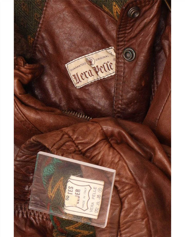 Jaqueta de couro masculina vintage IT 50 grande marrom