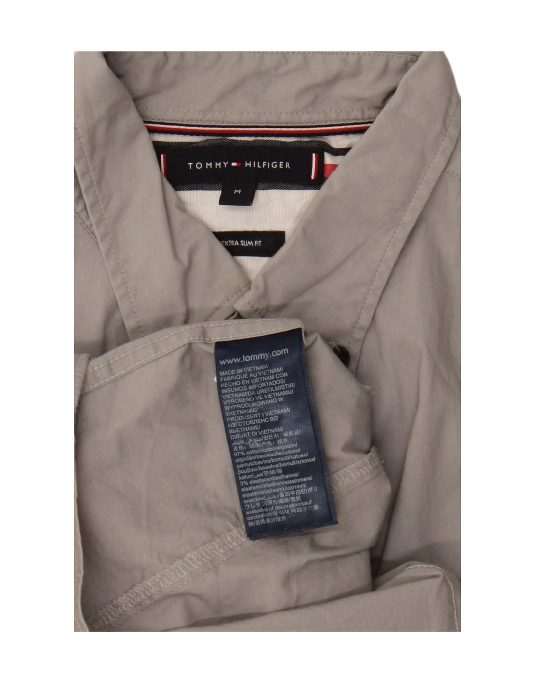 Camisa Tommy Hilfiger Masculina Extra Slim Fit Médio Algodão Cinza