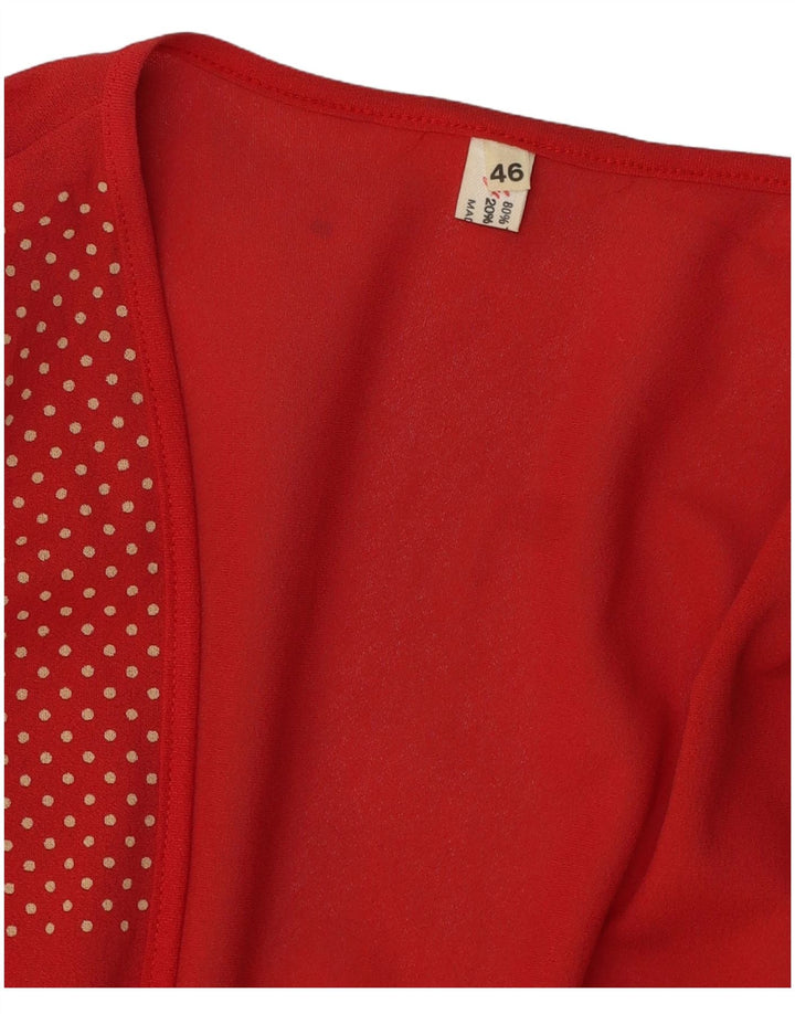 Cardigan feminino vintage com gravata frontal IT 46 grande triacetato manchado vermelho