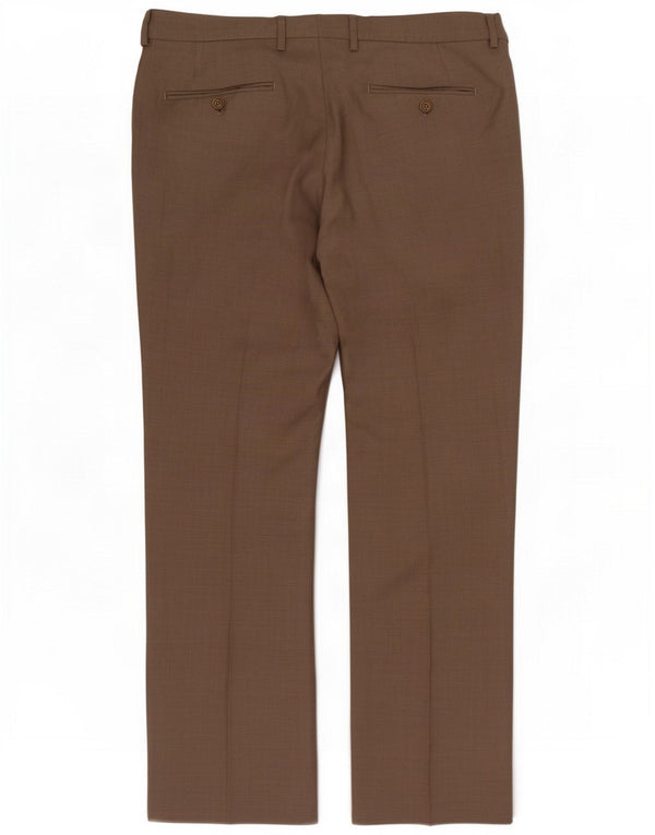 Massimo Dutti Mens Straight Suit Calças UE 52 Grande W34 L30 Lã Marrom
