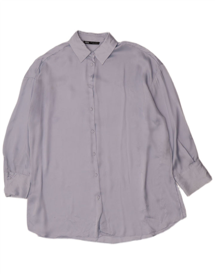 Blusa camisa oversized feminina Zara UK 10 poliéster azul pequeno