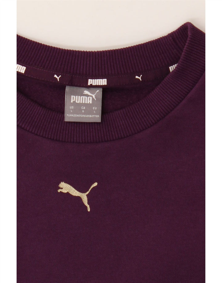 PUMA Womens Crop Sweatshirt Jumper UK 16 Large Purple Cotton Vintage Puma and Second-Hand Puma from Messina Hembry 