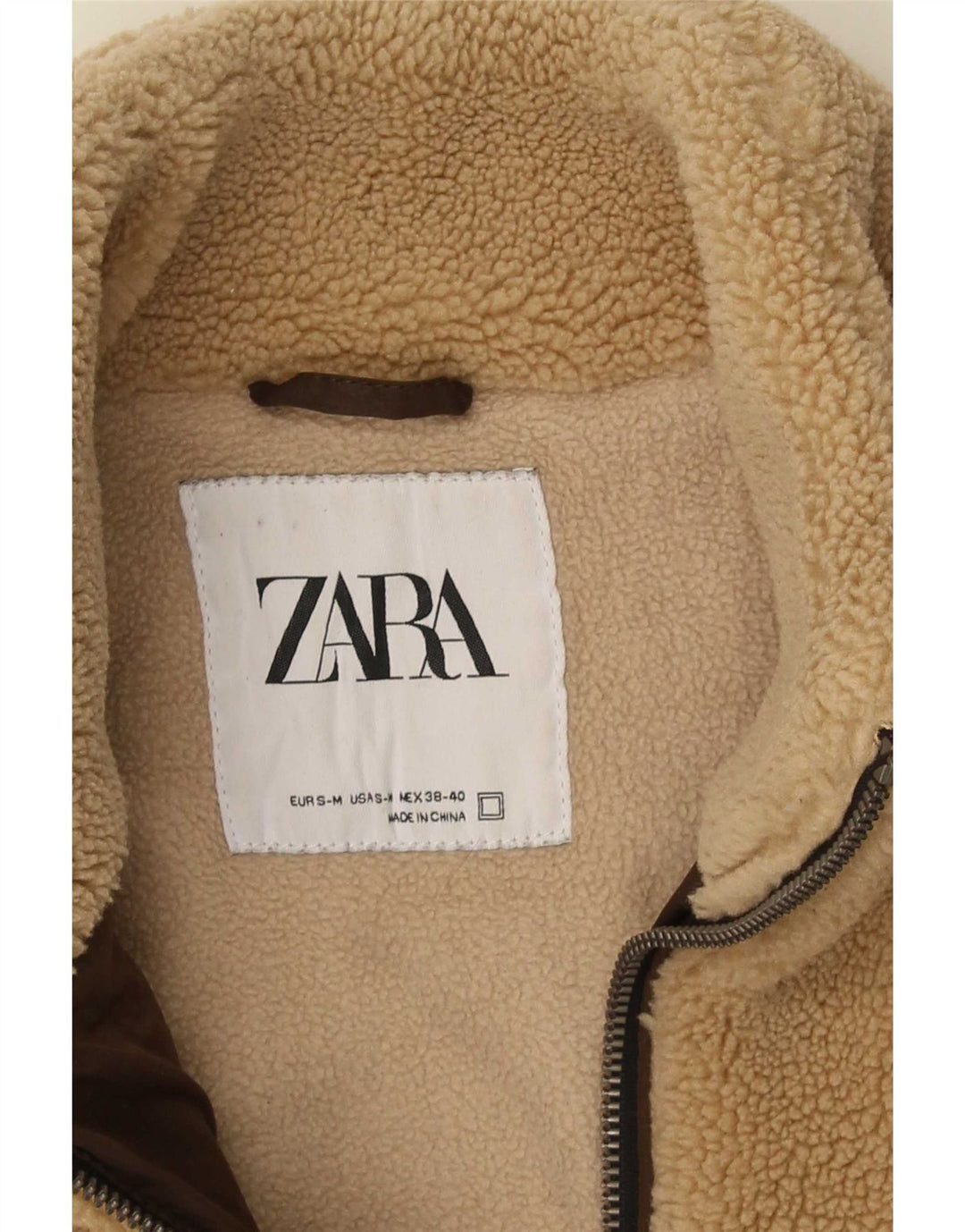 Jaqueta de lã masculina Zara UK 38 poliéster bege médio
