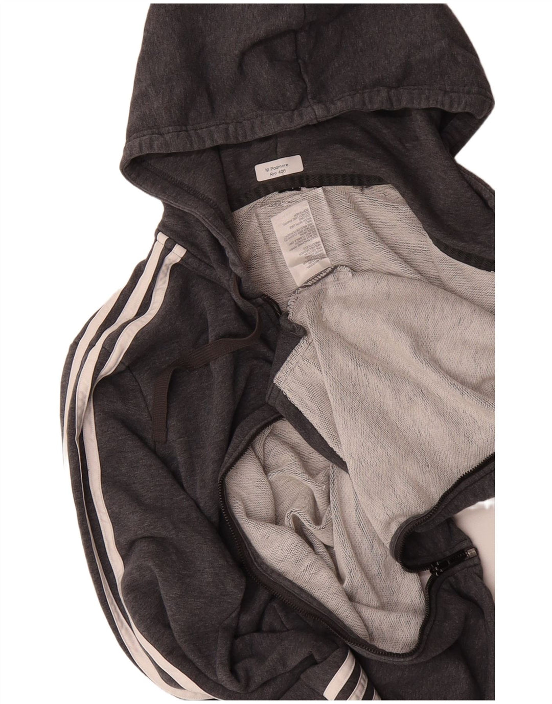 ADIDAS Mens Zip Hoodie Suéter Pequeno Algodão Cinza