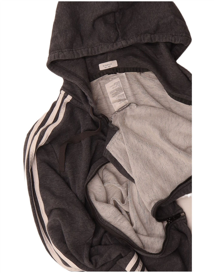 ADIDAS Mens Zip Hoodie Suéter Pequeno Algodão Cinza