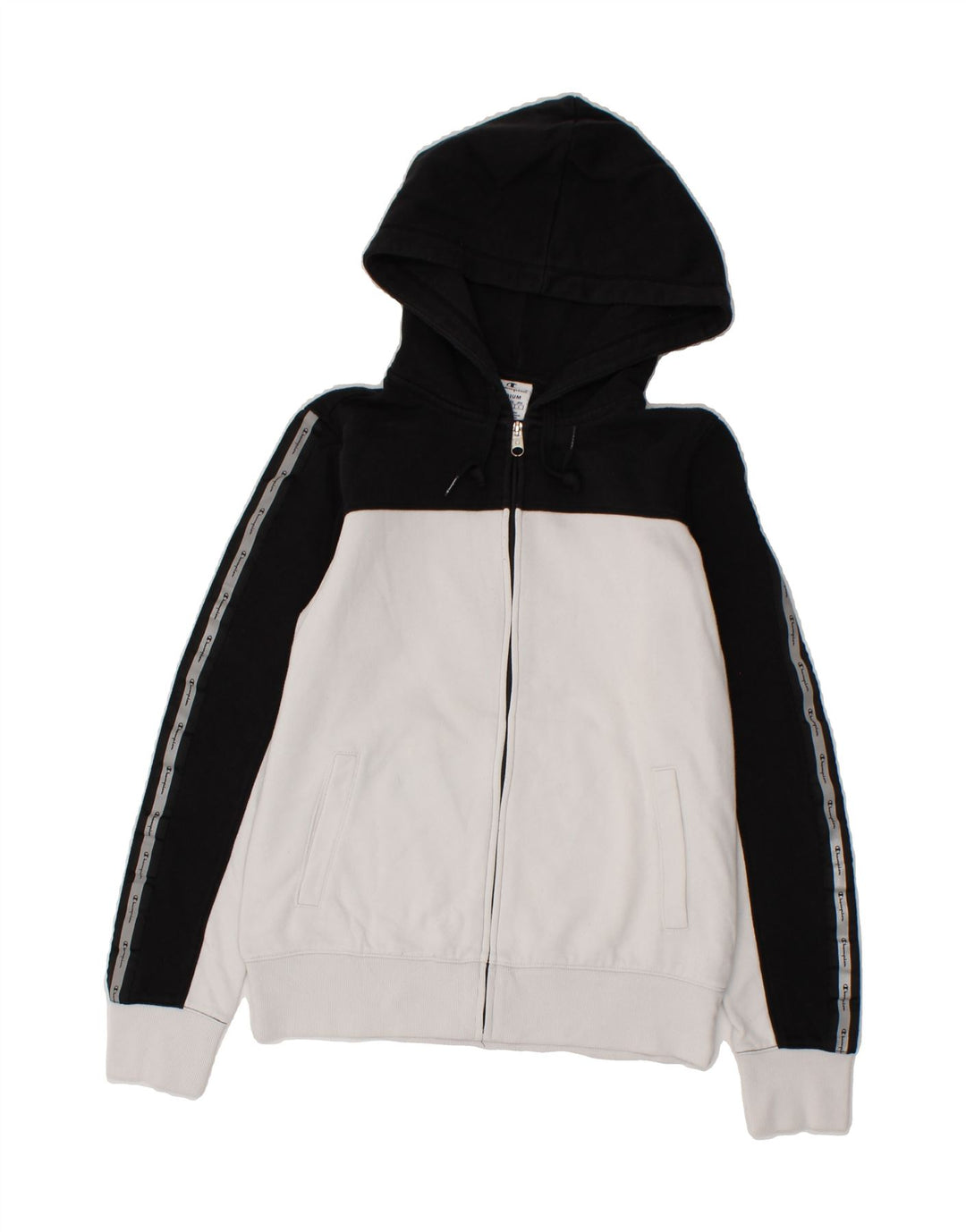 CHAMPION Womens Zip Hoodie Sweater UK 12 Medium White Colourblock Cotton Vintage Champion and Second-Hand Champion from Messina Hembry 