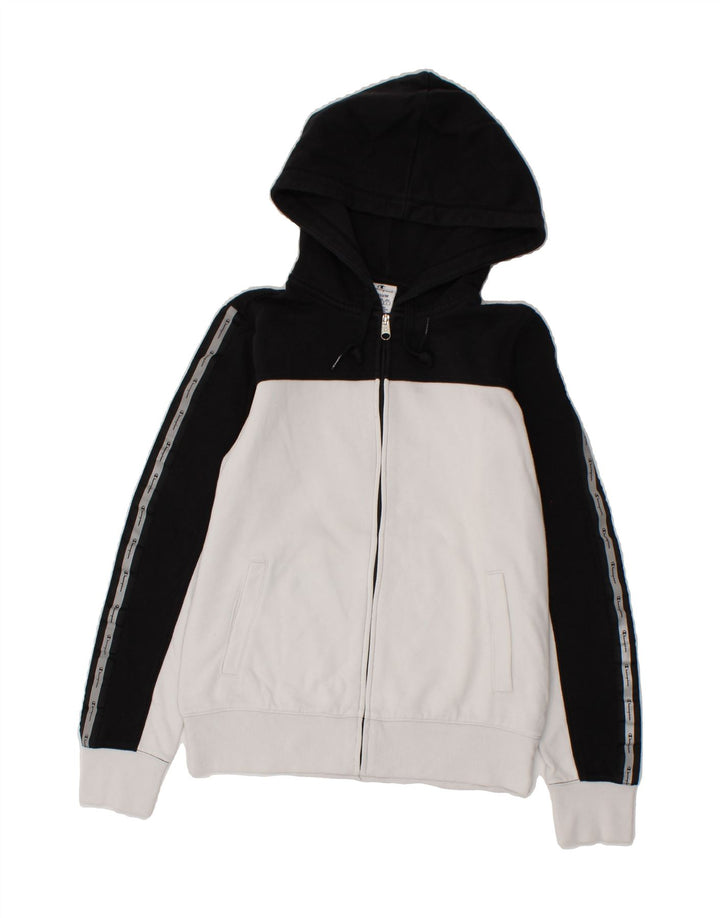 CHAMPION Womens Zip Hoodie Sweater UK 12 Medium White Colourblock Cotton Vintage Champion and Second-Hand Champion from Messina Hembry 