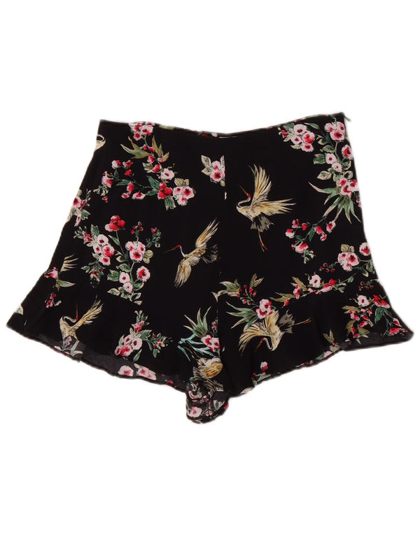 Zara Shorts feminino de cintura alta pequeno W26 preto floral