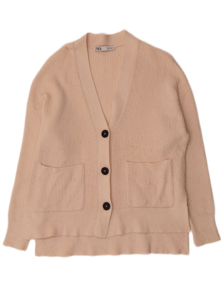 Zara Suéter Cardigan Oversized Feminino Reino Unido 10 Pequeno Bege