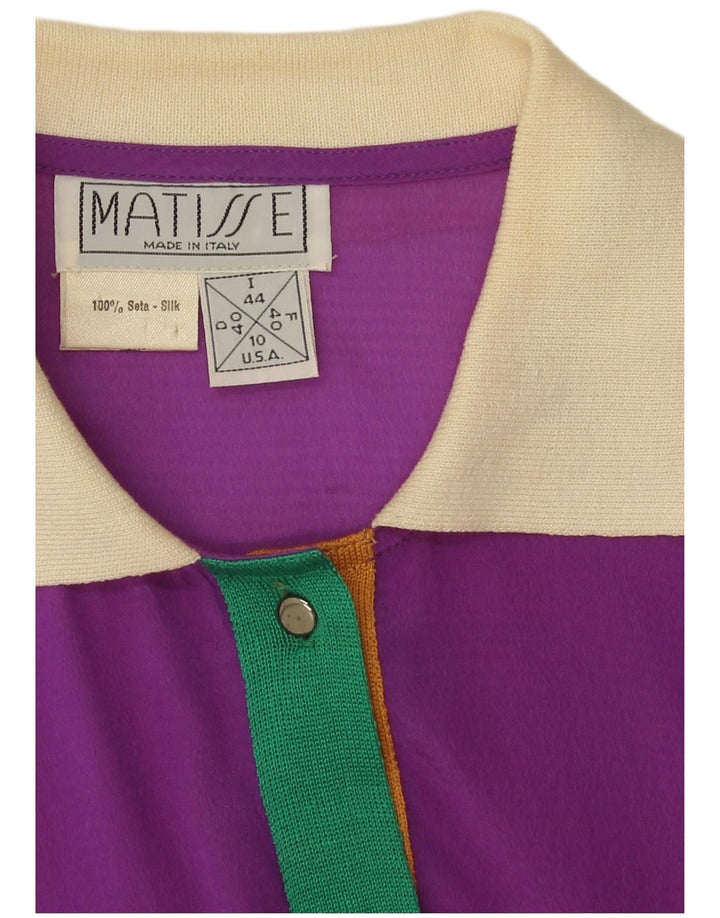 Blusa feminina vintage top IT 44 seda colorblock roxo médio