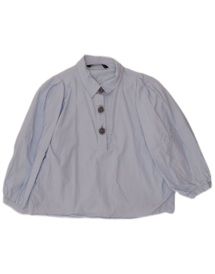 Zara blusa feminina manga 3/4 top UK 14 azul médio