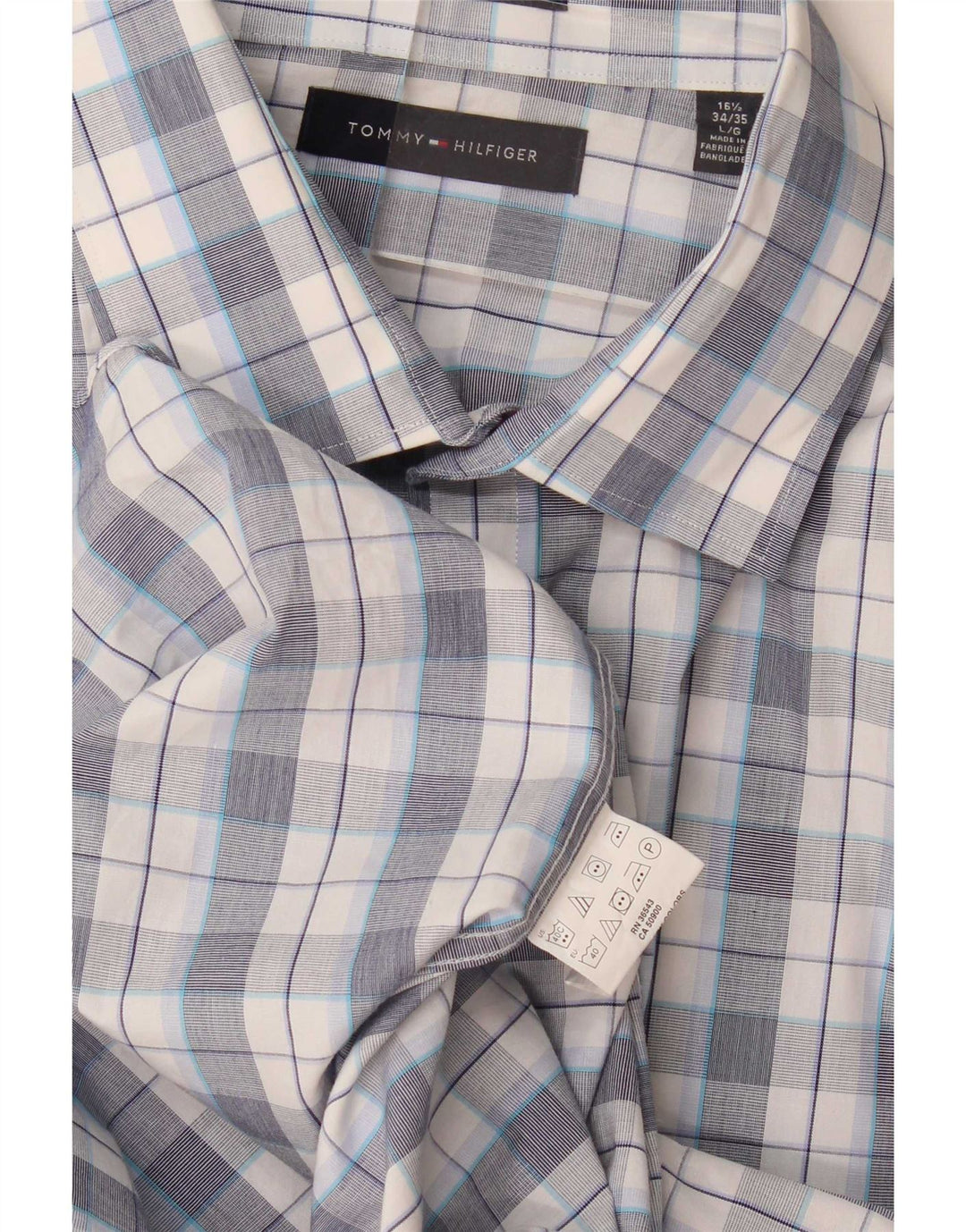 Camisa masculina Tommy Hilfiger tamanho 16 1/2 grande xadrez azul