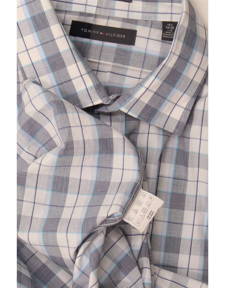 Camisa masculina Tommy Hilfiger tamanho 16 1/2 grande xadrez azul