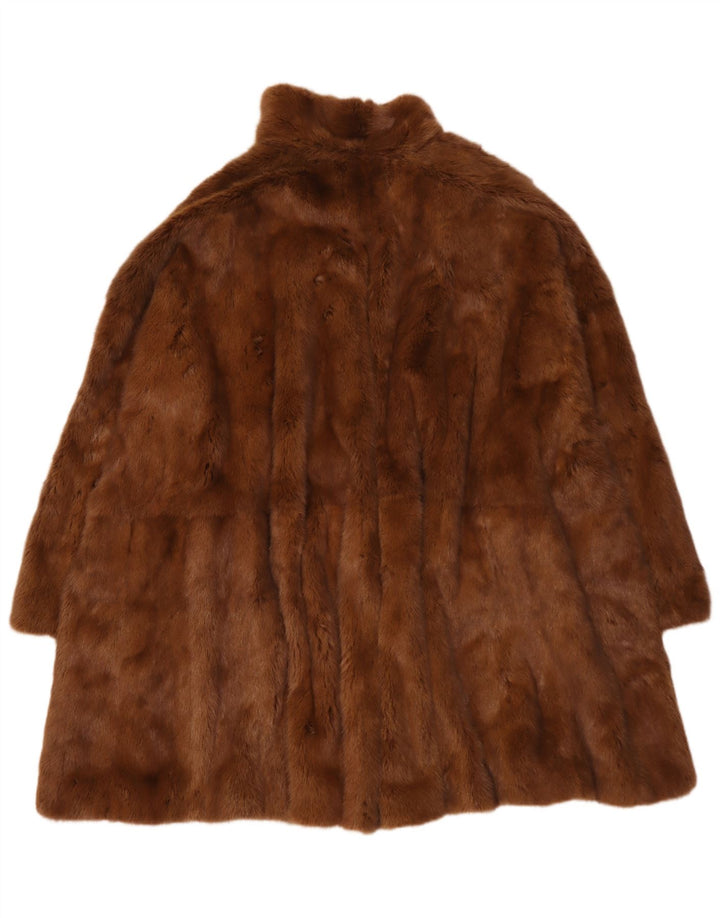 Casaco de pele reversível grande vintage feminino Reino Unido 18 XL marrom
