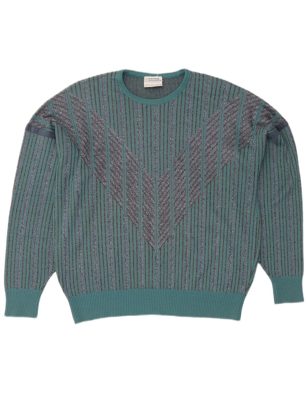 Suéter masculino PIERRE SANGAN com gola redonda, grande acrílico listrado azul