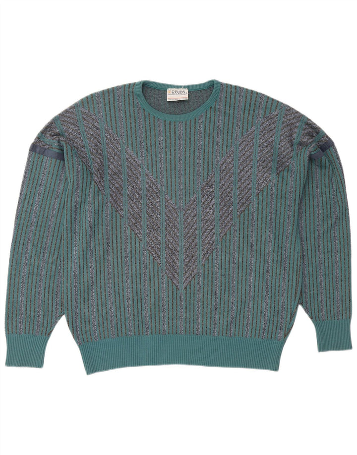 Suéter masculino PIERRE SANGAN com gola redonda, grande acrílico listrado azul